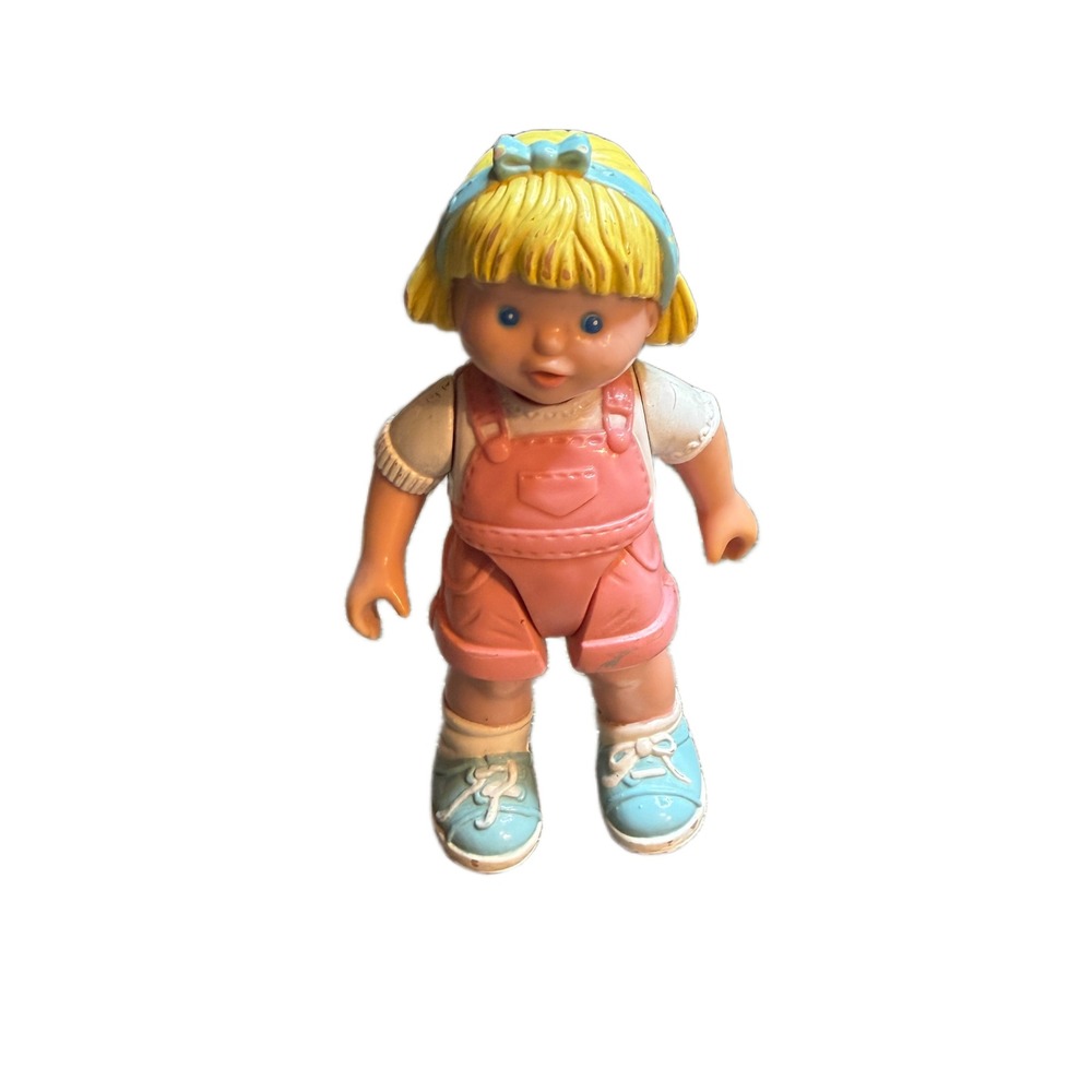 Vintage 1993 Fisher-Price Loving Family Doll Blonde Girl Pink Overalls 3.25"